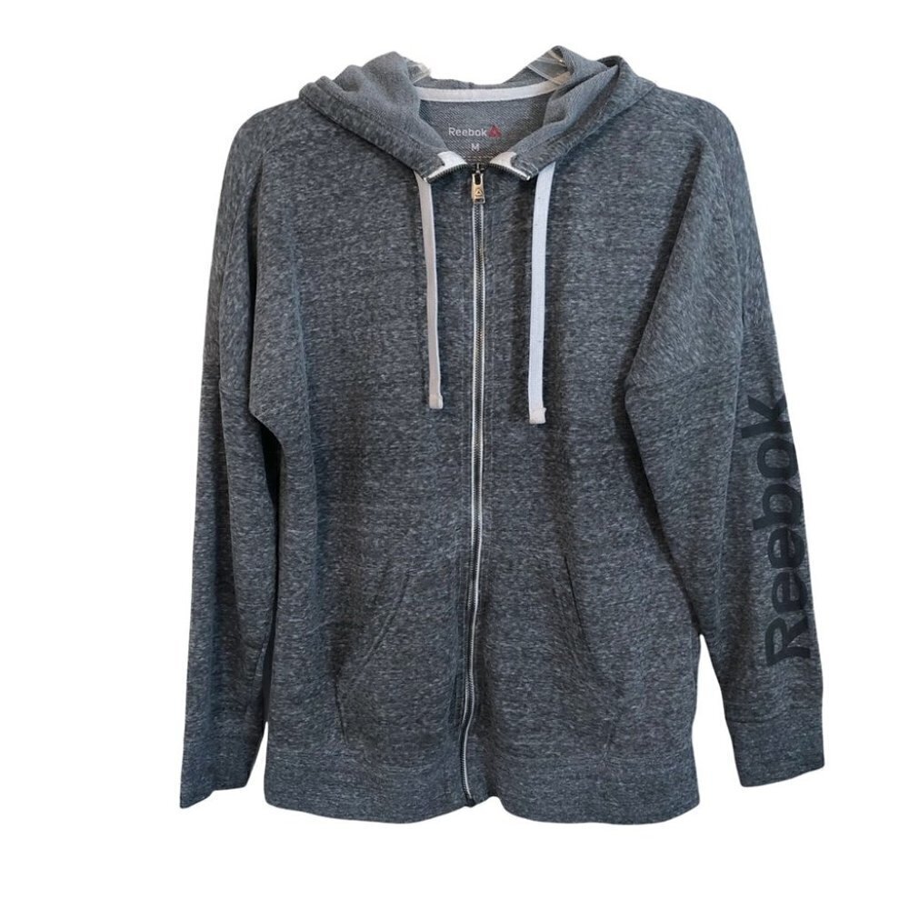 Reebok Ladies Med Full Zip  Hoodie in Heathered Grey with Logo down the arm